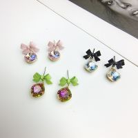 【cw】 Korean Inlaid Bow Earrings Wholesale New Small Fragrant Temperament Design Female !