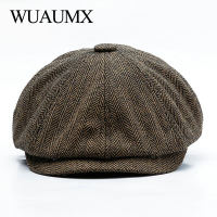 Wuaumx Unisex หมวกเด็กส่งหนังสือพิมพ์ฤดูหนาวผู้ชายและผู้หญิงหมวกแปดเหลี่ยมผ้าสักหลาดอบอุ่นสำหรับนักสืบชายหมวกแบนย้อนยุค