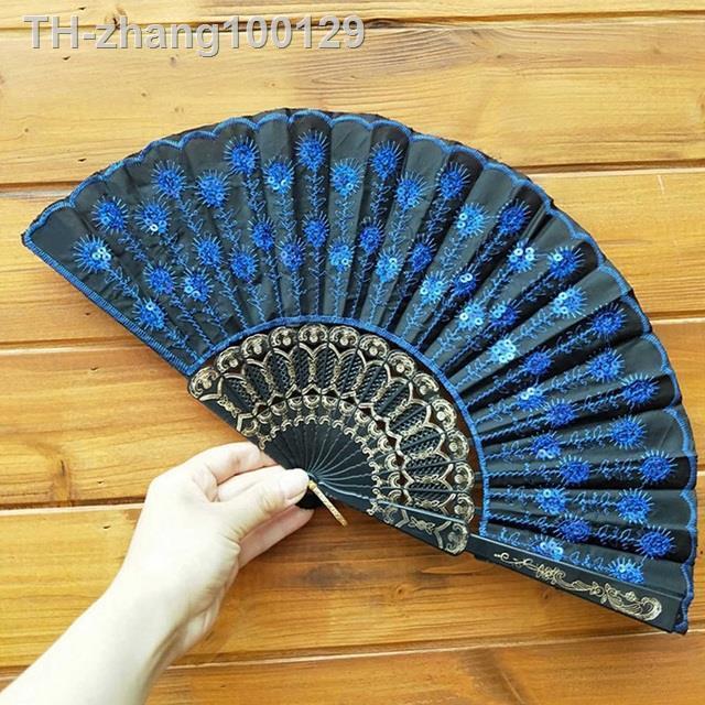 silk-fan-folding-fan-wedding-art-gifts-peacock-sequin-dancing-fan-hand-held-fan