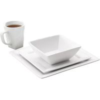 16 Piece Square Porcelain Dinnerware Set, White  Serving Dishes Sets  Dinner Plate Set