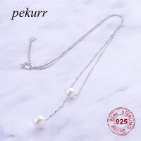 【Free-delivery】 Gift Pop Pekurr 925เงินสเตอร์ลิง2มุกสีขาวผู้หญิงสร้อยคอปรับความยาวกล่องโซ่จี้เครื่องประดับ Fine ของขวัญ