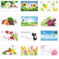 1Pc 75*45 cm Waterproof Aluminum Foil Wall Sticker Tiled Kitchen Bathroom Wall Art Decals Tulip Flower Rose Home Decoration Adhesives Tape