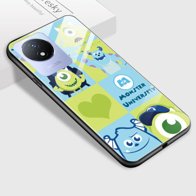 GGK การ์ตูนสำหรับ Vivo Y02A Y02T สำหรับเด็กผู้หญิงเคส Monsters University ตลก Mike James Sullivan Sulley เคสใส่โทรศัพท์มันวาวฝาหลังกระจกเทมเปอร์กันกระแทก