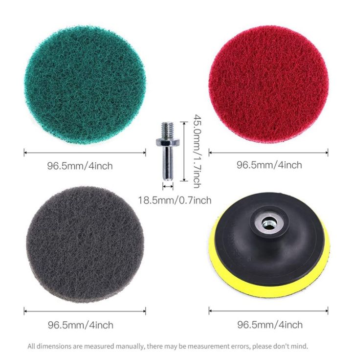 16pcs-4-inch-drill-power-brush-tile-scrubber-scouring-pad-cleaning-kit-with-4-inch-disc-pad-holder-3-different-stiffness