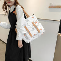 Canvas Backpack Crossbody Shoulder Bag Handbag Carrying Book Bag All-Match Large Capacity Student Class Bag Schoolbag