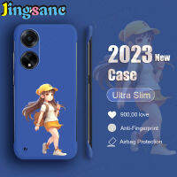 Jingsanc สำหรับ Reno 10 Pro + 8Z 8 7Z 7 6 5 2Z 2 A98 5กรัม A78 A76 A55 A58 A96 A31ค้นหา X5 Pro Plus 5G 4G เคสโทรศัพท์สาวน้อยน่ารักแบบด้านสีลูกกวาดพีซีไร้กรอบเคส M001-2สีน้ำเงินฤดูใบไม้ร่วง