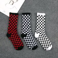 【jw】✈▧❈  Korea Trend Checkerboard Socks Checkered Men Hip Hop Cotton Streetwear