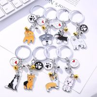 Fashion Pet Memorial Keychain Dog Pendant White Maltese Animal Bell Enamel Keyring Women Bag Jewelry Girls 10cm 1Piece