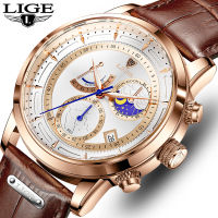 2022 New LIGE Men Watches Fashion Leather Waterproof Luminous Top nd Luxury Mens Quartz Wristwatch Men Relogio Masculino+