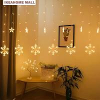 IKEAHOME ม่านไฟประดับสวยงาม138LED แบตเตอรี่,ไฟสตริงผ้าม่านม่านไฟหน้าต่างเกล็ดหิมะรูปดาวกันน้ำไฟประดับสวยงามไฟประดับสวยงามม่านกันน้ำ