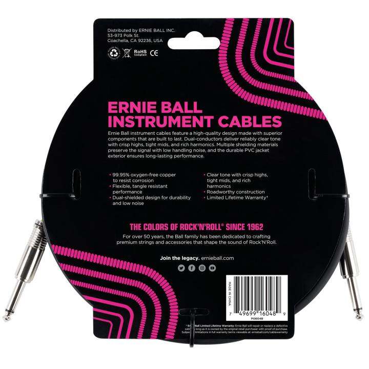 ernie-ballสายแจ็คกีตาร์-3-เมตร-หัวตรง-หัวตรง-แบบตัวนำสัญญาณคู่-guitar-amp-instrument-cable-p06048