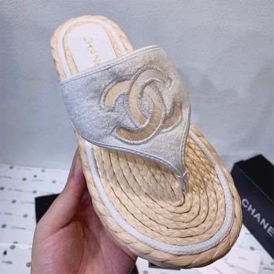 【high quality】original Ccˉ High-value 2022 summer new hemp rope woven flip-flops womens leather towel cloth flow big logo summer new style womens shoes slippers for women slides outside wear sandals for women