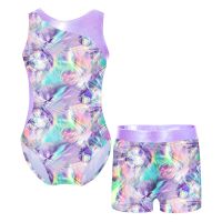 ┋☾✷ Kids Girls Ballet Dance Leotard Sleeveless Gymnastic Bodysuit with Shorts Skating Stage Performace Dancewear Sportswear Swimwear