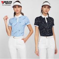 PGM Summer Ladies Printed Slim Golf T-shirts Breathable Sports Shirts Women Elastic Quick-dry Training Jersey Lapel Blouse S-XL