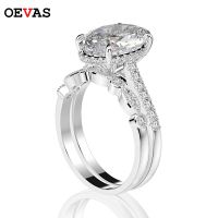 OEVAS ชุดแหวนสำหรับผู้หญิงคาร์บอนสูงขนาด925 9X13มม. สำหรับผู้หญิงของขวัญเครื่องประดับงานเลี้ยงงานแต่งงานประกาย