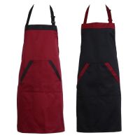 Black Red Unisex Chef Kitchen Catering  Apron with 2 Pocket Solid Color Polyester Waterproof Aprons Aprons