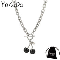 YOKADA สร้อยคอจี้สี Black Cherry เหล็กไทเทเนียมสำหรับเป็นของขวัญเครื่องประดับแฟชั่นสำหรับผู้หญิง