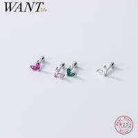 WANTME 925เงินสเตอร์ลิงสีที่เรียบง่ายเพทายน่ารักใบมินิต่างหูสตั๊ดขนาดเล็กสำหรับผู้หญิงเกลียวลูกปัดเจาะร่างกายเครื่องประดับ