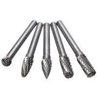 5pcs 6mm Shank Tungsten Carbide Rotary Point Burr Die Grinder Bit Set 50-60mm Length For Power Tools