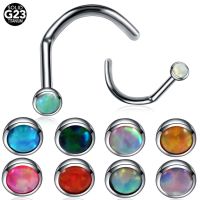 【HOT】 Fashion 1PC Titanium Stone Screw Stud Piercing Nariz Nostril S Curved Earrings Jewelry 20g