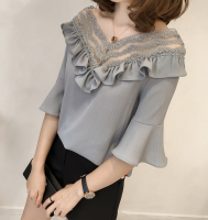 [ส่งเร็วพิเศษ!] เสื้อแฟชั่นหญิง เสื้อเบลาส์ แขนบาน Flared sleeves ruffle blouse 3651