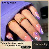 BEAUTY FINGER คริสตัลระยิบระยับแบบฝรั่งเศสสำหรับเล็บปลอมคลุมทั้งหมดนางระบำยาวรูปหัวใจแบบถอดได้24ชิ้น