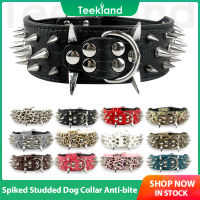 Teekland หนัง PU กันกัดสำหรับสัตว์เลี้ยงที่มีหนามแหลมปลอกคอสุนัขสำหรับสุนัขกีฬาเบาะบู๊อกปั๊กสุนัขปลอกคอสุนัขใหญ่