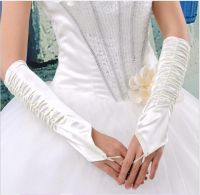 ✸✶ Womens Mid Length Satin Gloves Fingerless Hook Finger Ruched Bridal Gloves Wedding Accessories