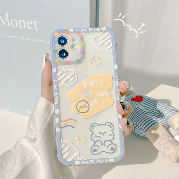 สินค้าใหม่ในสต็อก-retro-cloud-bear-line-doodle-art-เคสโทรศัพท์ญี่ปุ่นสำหรับ-iphone-14-13-11-12-pro-max-xr-14-plus-xs-max-x-7-8-plus-case-ฝาครอบน่ารัก