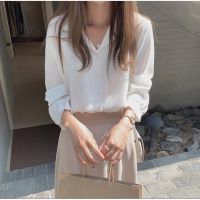 35923 Simple basic Long Sleeve Shirt women blouse