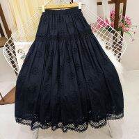 【CC】 2023 New High-Waisted Hollowed Out Embroidery Skirt Show Thin Pleated Mid-Length