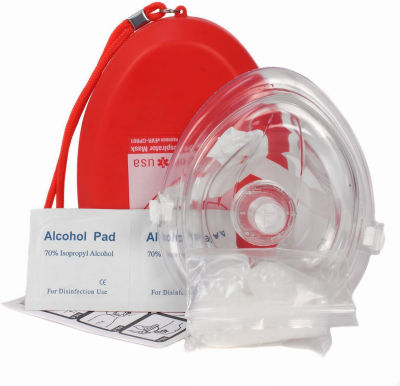 Ever Ready First Aid CPR Rescue Mask, Adult/Child Pocket Resuscitator, Hard Case with Wrist Strap, Gloves and Wipes – 5 Pack
