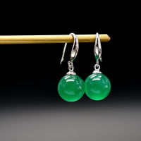 S925 Sterling Silver Plated Platinum Earrings with Thick Silver Hook, Natural Jade Chalcedony Earrings with Round Beads, Simple and Versatile, Elegant Gift ZFVD