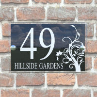 Customized Transparent Acrylic House Signs Door Plates Plaques with Black Panel Door Number and St. Name Signs