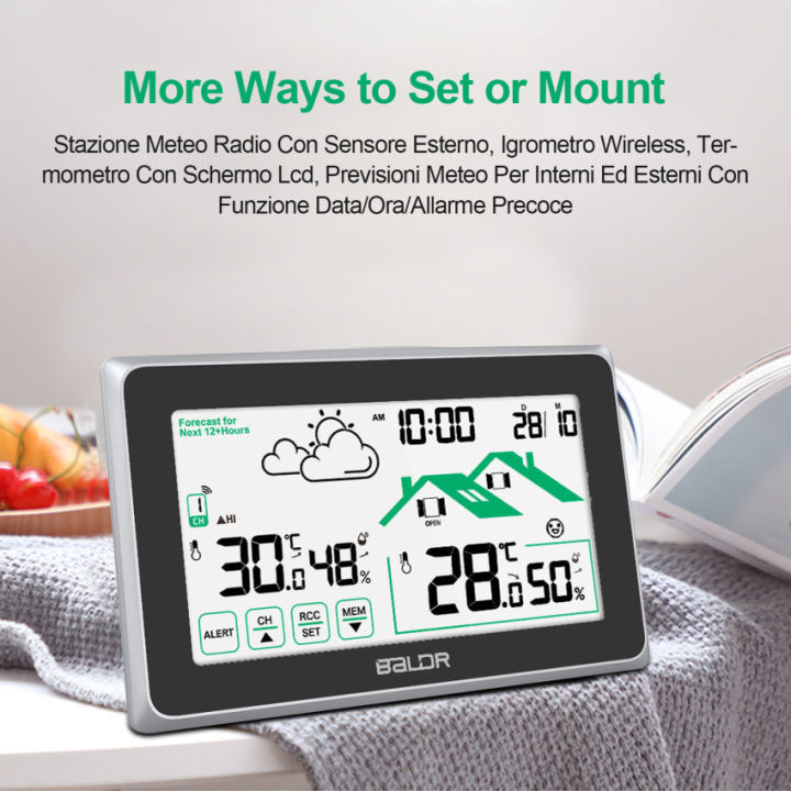 stazione-meteo-วิทยุ-sencuseo-no-igrometro-wireless-termometro-con-schermo-lcd-previsioni-meteo-ต่อ-interni-ed-มุ้งลวดข้อมูล-ora-allarme-precoce
