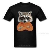 Cotton Men Tshirts Funny T-Shirt Raccoon In Tee Shirts Fashion Print Guys Clothes Father Day Kawaii Gift Cartoon Tops 【Size S-4XL-5XL-6XL】