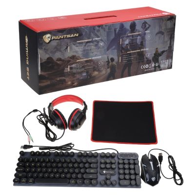 Gaming Bundle (คีย์บอร์ดเมาส์แผ่นรองเมาส์ชุดหูฟัง) Mechanical Gaming Luminous Set Wired Full Key Professional Mouse Keyboard 4 In1