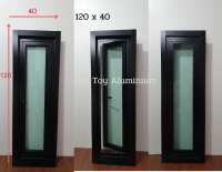 บานกระทุ้งสำเร็จรูป 40*120 อลูมิเนียมสีดำกระจกใสเขียว5มิลห้องน้ำ40*60