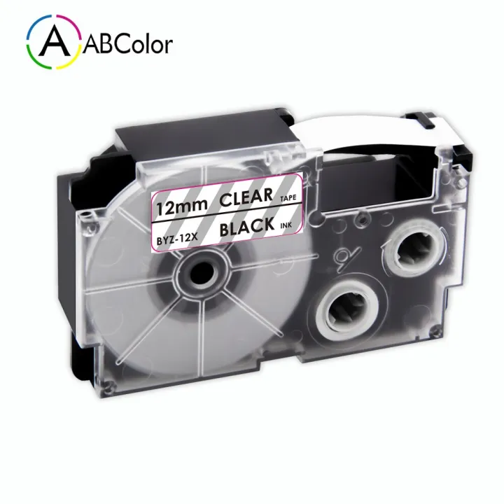 A ABColor XR12X Labels 12mm Black on Clear XR12X Label Tape XR12X