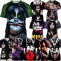 เสื้อยืดแขนสั้นลําลอง พิมพ์ลาย Kiss Band 3 มิติ แฟชั่นฤดูร้อน สําหรับผู้ชาย และผู้หญิง