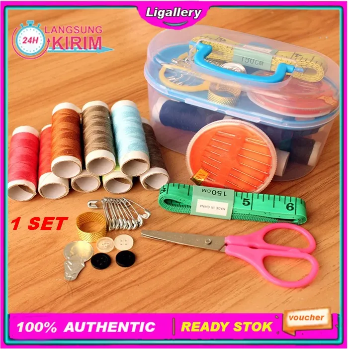 [1 Set] Alat Peralatan Jahit Box Benang Jarum Gunting Lengkap Sewing ...