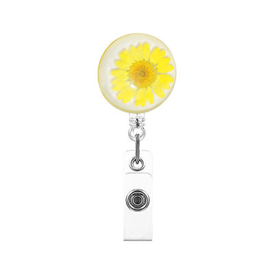Epoxy Clip Retractable Resin Holder Floral Acrylic Crystal Badge ID Holders