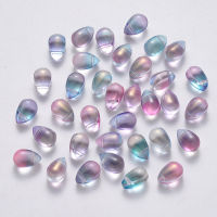 10pc Transparent Spray Painted Glass Charms with Glitter Powder Teardrop Plum 9x6x6mm Hole: 1mm