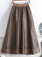 TIGENA Women Leather Skirt 2023 Autumn Winter Fashionable Hollow Out Solid Brown Green A Line High Waist Midi Long Skirt Female