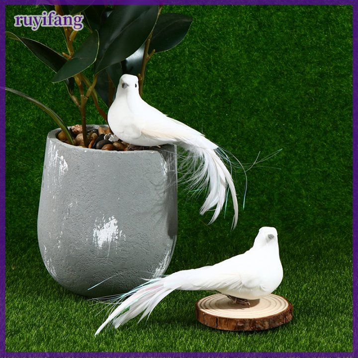 ruyifang-2pcs-white-dove-feather-โฟมเทียมคนรักสันติภาพนกเขาตกแต่งบ้าน