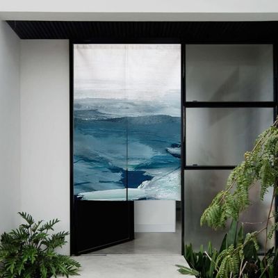 Japanese Noren Door Curtain Abstract Watercolor Blue Door Curtain Modern Ocean Art Painting  Divider Home