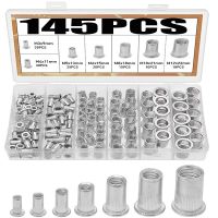 145Pcs M3 M4 M5 M6 M8 M10 M12 Aluminum Rivet Nut Blind Nuts Threaded Insers Crimp Nut Flat Head Nails Screws Fasteners