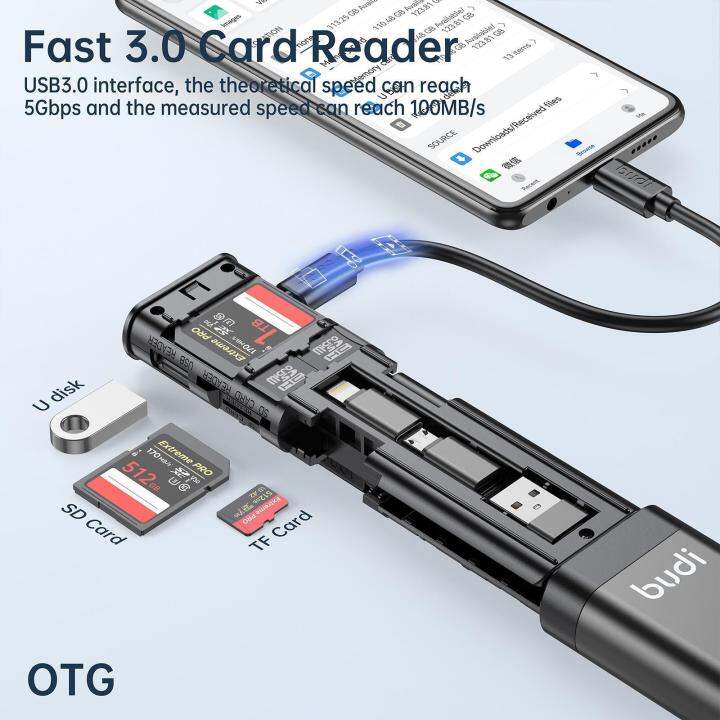 Budi Multift 9 In 1 Sd Card Reader Cable Usb 3.0 Transfer TypeC Card