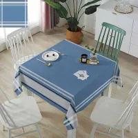 Blue Stripes Texture Waterproof Tablecloth Rectangular Table Cloth Dining Coffee Table Cover Kitchen Decor