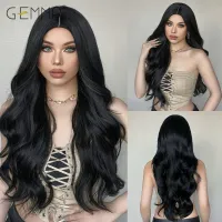 GEMMA Black Long Wavy Synthetic Wig Natural Black Body Wave Wigs for Women Afro Cosplay Daily Hair Middle Part Heat Resistant Wig  Hair Extensions Pad